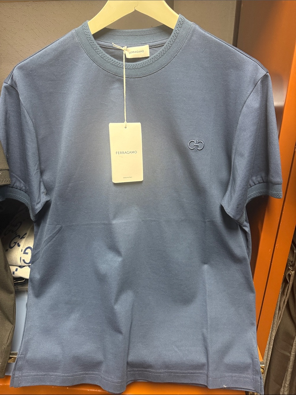 Salvatore Ferragamo Short-Sleeve Crew Tee in Dusty Blue